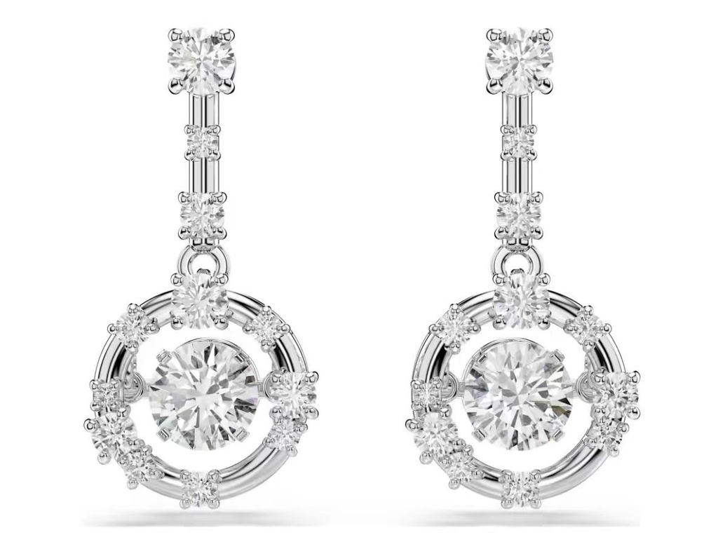 Aretes Swarovski Halo Doble Solitario Plateado
