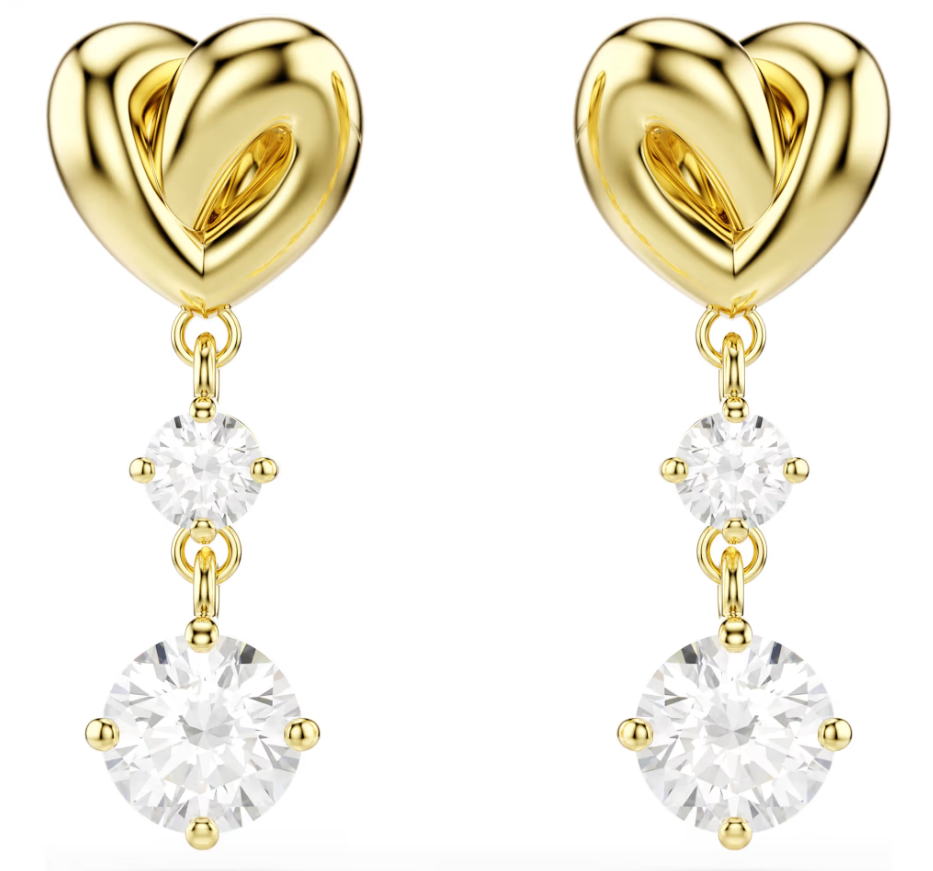 Aretes Swarovski Corazón Nudo Dorado con Cristal Colgante