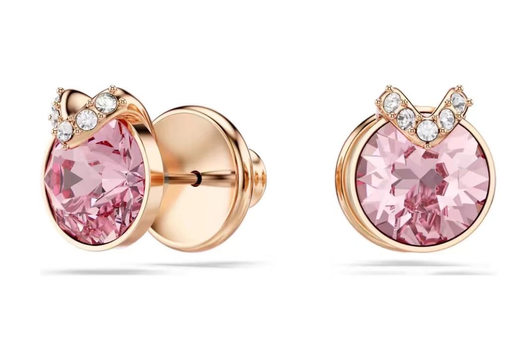 Aretes Swarovski Solitario Corona Cristal Rosado