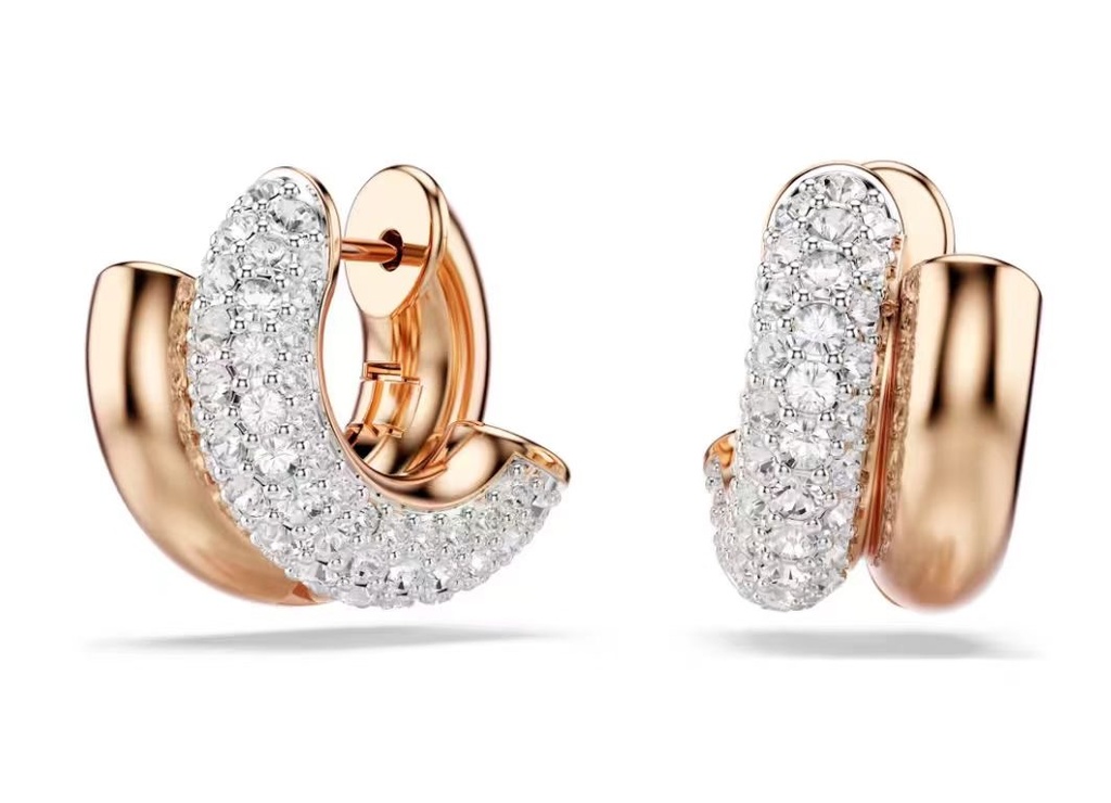 Aretes Swarovski Aro Abombado Pavé Oro Rosa