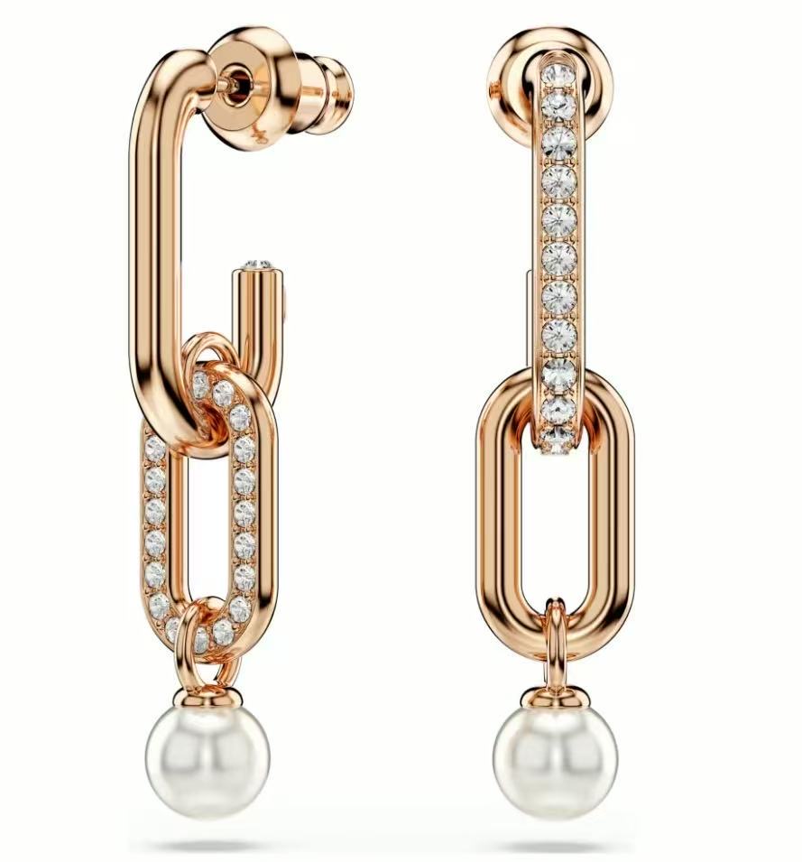 Aretes cadena eslabones oro rosa con perla