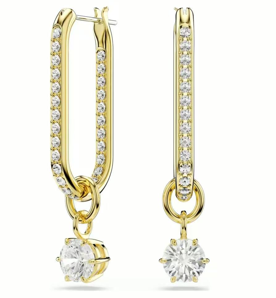 Arracadas doradas aro pavé con cristal colgante