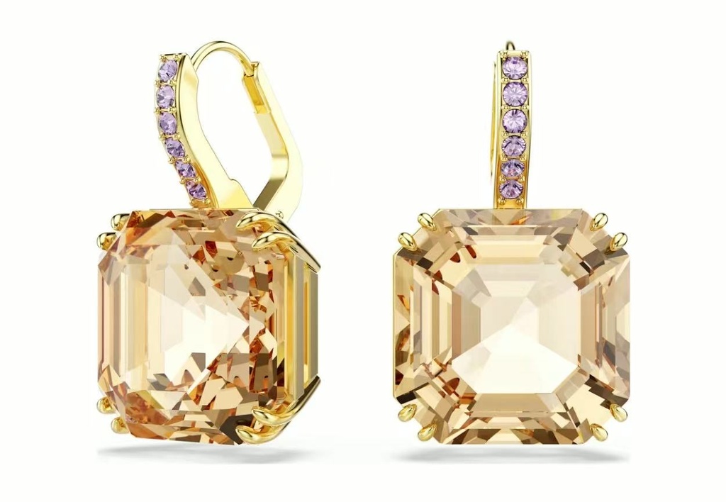 [E374] Aretes Millenia cristal champán con acentos lila