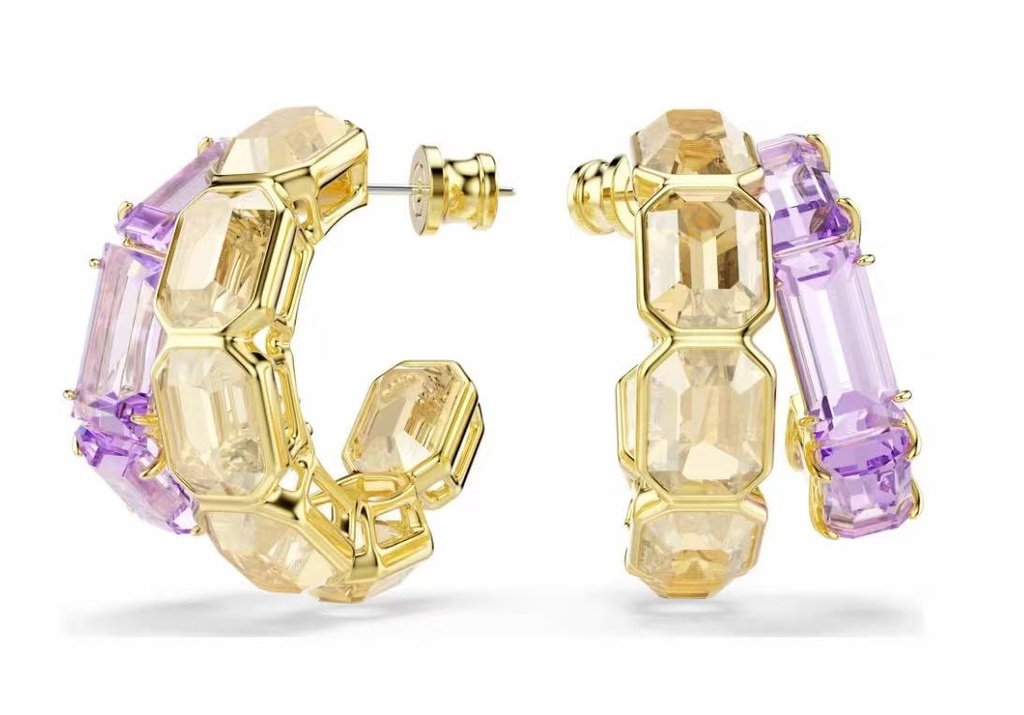 [E376] Aretes Swarovski Millenia Aro Champán y Lila