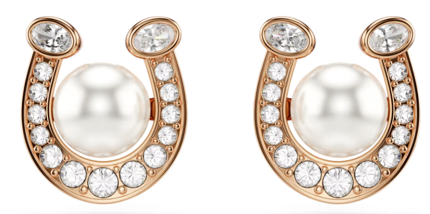 Aretes Swarovski Herradura Perla y Cristal Oro Rosa