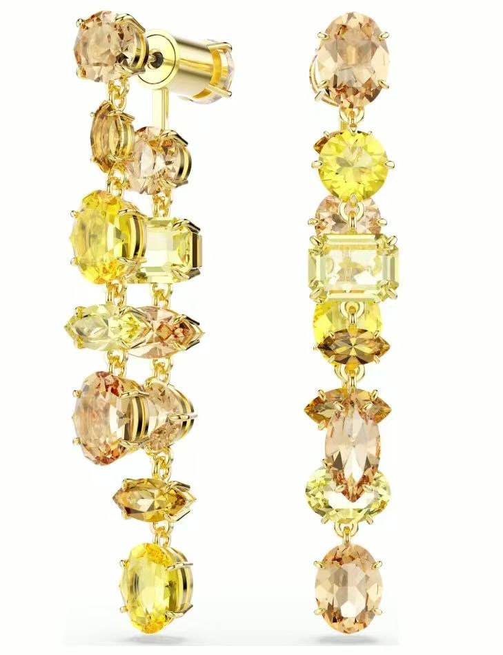 [E383] Aretes Swarovski Matrix Cascada Champán y Amarillo