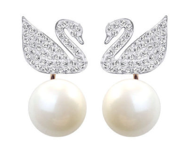 Aretes Swan Cisne Pavé Blanco y Perla