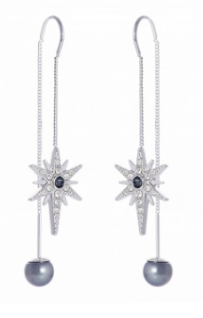 Aretes Swarovski estrella pavé con perla gris