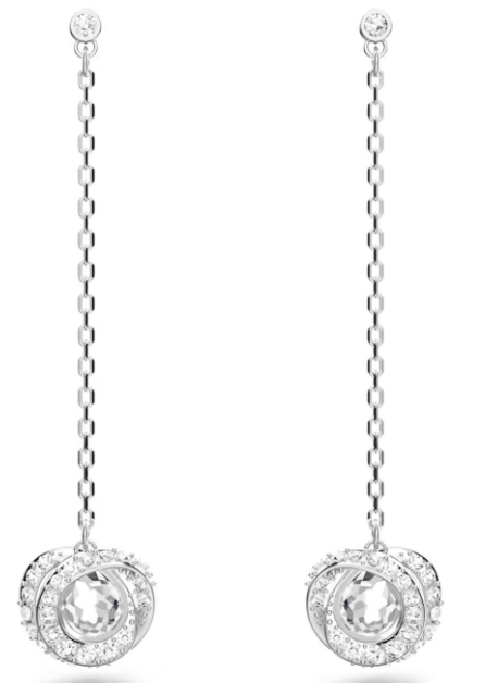 Aretes cadena larga Swarovski espiral pavé plateado