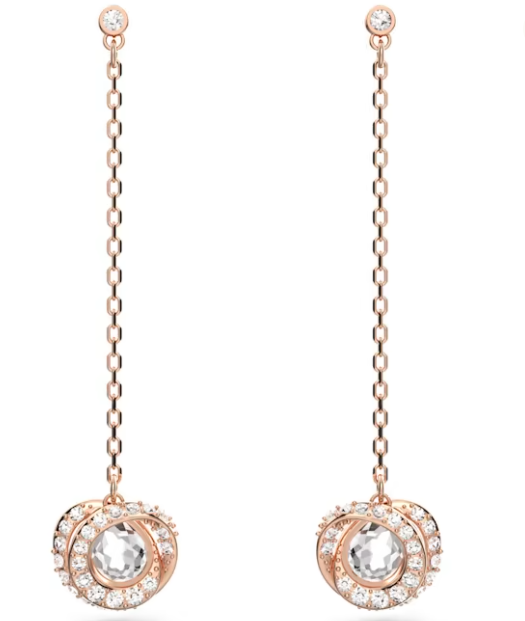 Aretes cadena larga Swarovski espiral pavé oro rosa