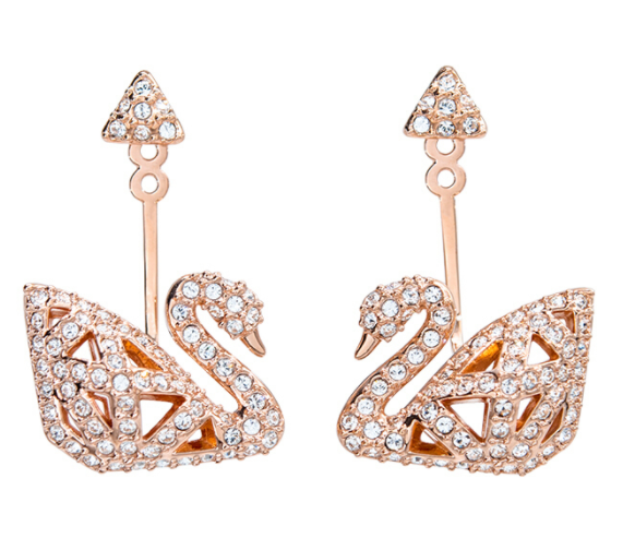 Aretes Swarovski cisne facetado oro rosa