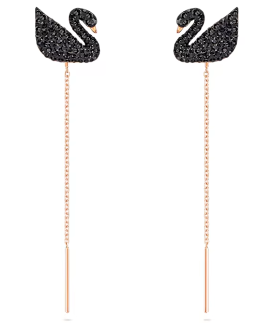 Aretes Swarovski cisne negro cadena oro rosa