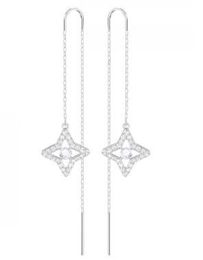 Aretes Swarovski estrella cuatro puntas cadena rodio