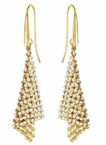 Aretes Swarovski malla cristal cascada dorada