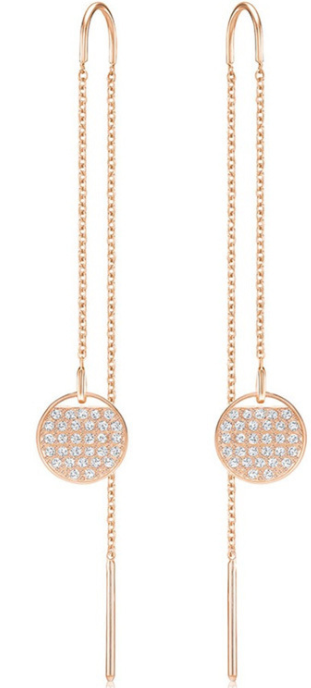 Aretes Swarovski disco pavé cadena oro rosa