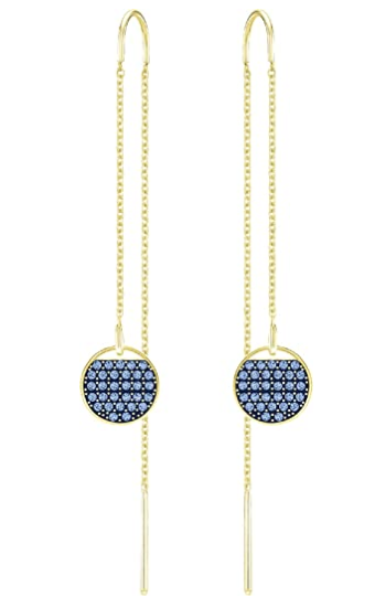 Aretes Swarovski disco pavé azul cadena dorada