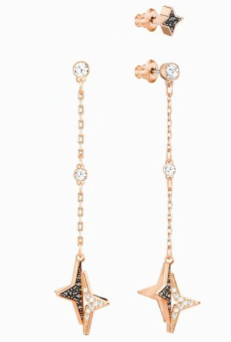 Aretes Swarovski estrella colgante bicolor oro rosa