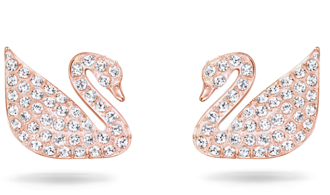 Aretes Swarovski Cisne Pavé Oro Rosa