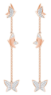 Aretes Swarovski Mariposas Cascada Oro Rosa