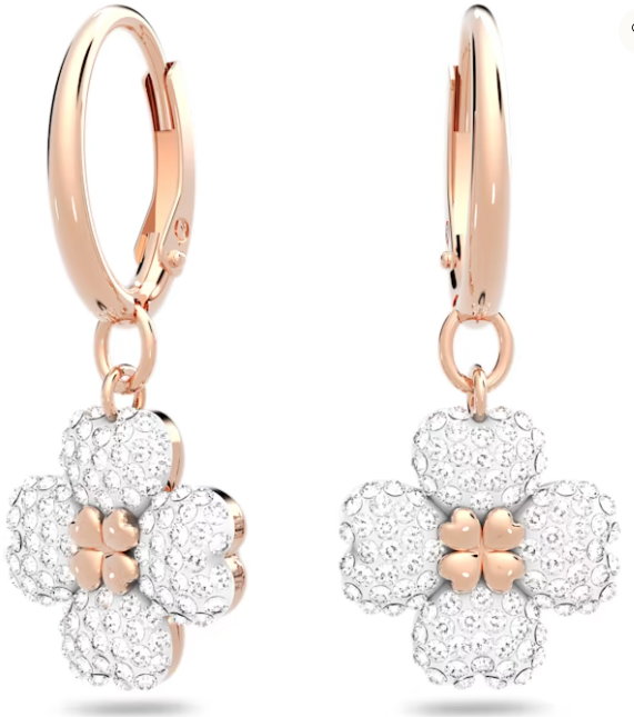Aretes Swarovski Trébol de Cuatro Hojas Oro Rosa