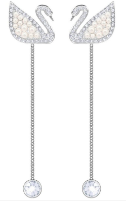 Aretes Swarovski Swan Cisne Perla Plateado