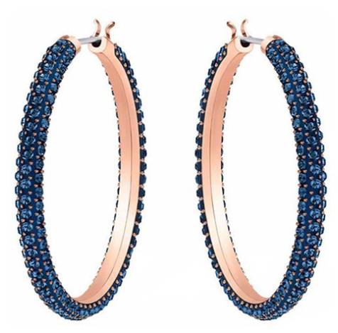 Aretes Swarovski Aro Pavé Azul Oro Rosa