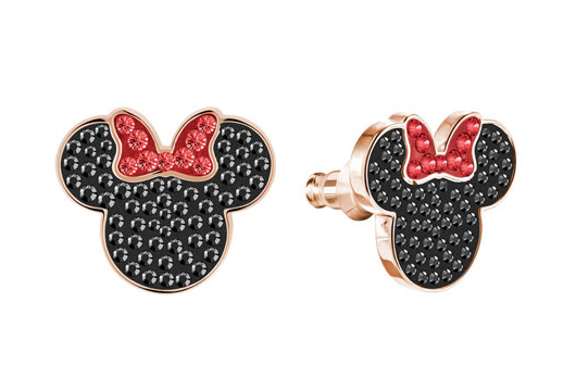 Aretes Swarovski Minnie Mouse Lazo Rojo Oro Rosa
