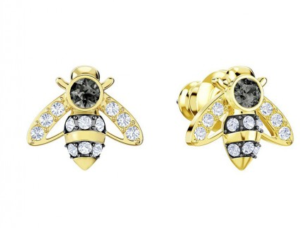 Aretes Swarovski Abeja Cristales Negros Dorado