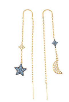 Aretes Swarovski Hilo Estrella y Luna Azul