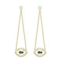 Aretes Swarovski Ojo Colgante Cadena Dorada