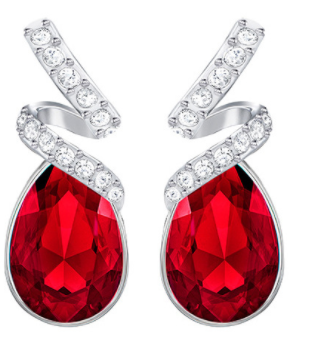 Aretes Swarovski Gota Roja Cinta Pavé Platino