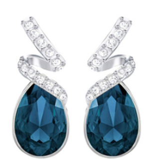 Aretes Swarovski Gota Azul Cinta Pavé Platino