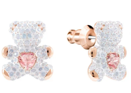 Aretes Swarovski Osito Pavé Corazón Rosa