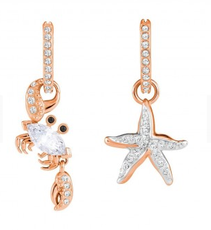 Aretes asimétricos Cangrejo y Estrella de Mar tono oro rosa