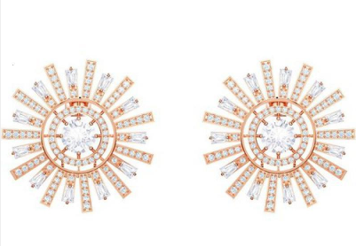 Aretes Sol rayos baguette baño oro rosa
