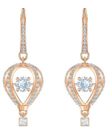 Aretes globo aerostático cristal baño oro rosa