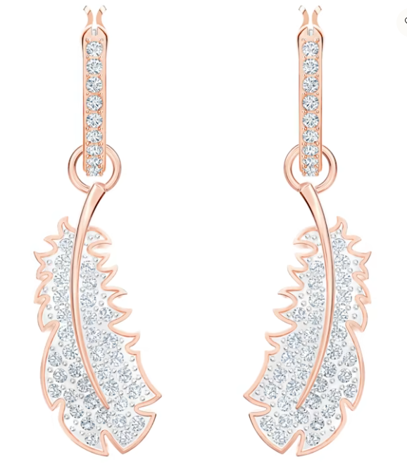 Aretes Pluma colgante pavé baño oro rosa