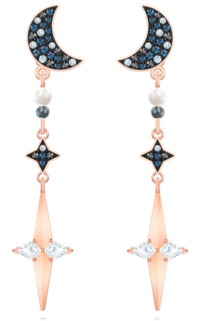 Aretes largos Luna y Estrella baño oro rosa