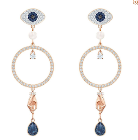 Aretes largos Ojo protector y Flor baño oro rosa
