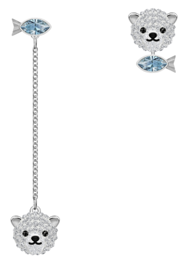 Aretes asimétricos Oso polar y Pez baño de rodio