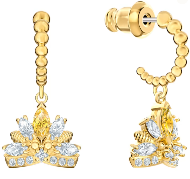 Aretes Corona marquise amarilla baño dorado