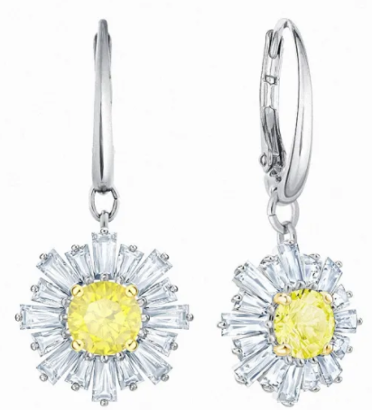 Aretes Girasol baguette baño de rodio