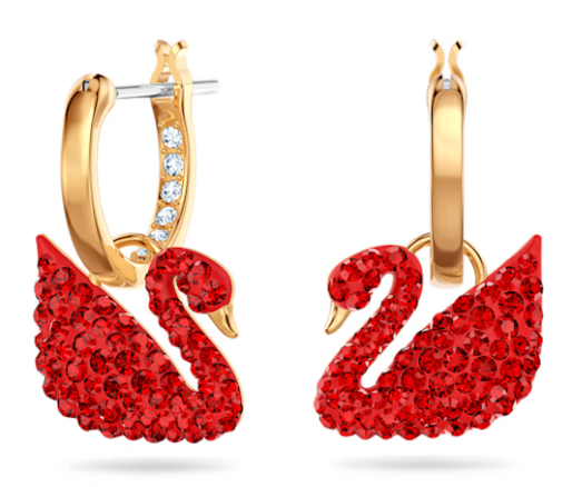 Aretes Cisne pavé rojo baño dorado
