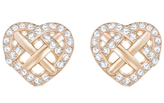 Aretes Swarovski Corazón Tejido Oro Rosa