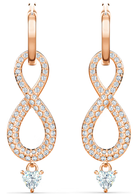 Aretes Swarovski Aro Infinito Cristal Corazón Oro Rosa