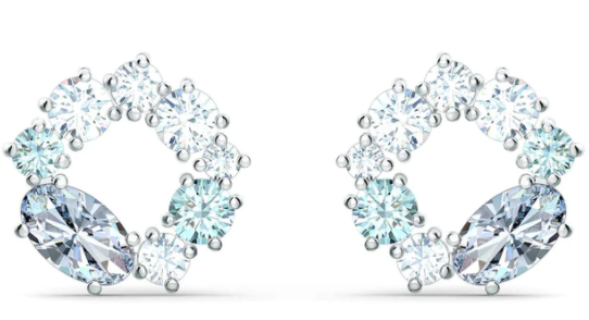 Aretes Swarovski Corona Cristales Blancos y Aqua