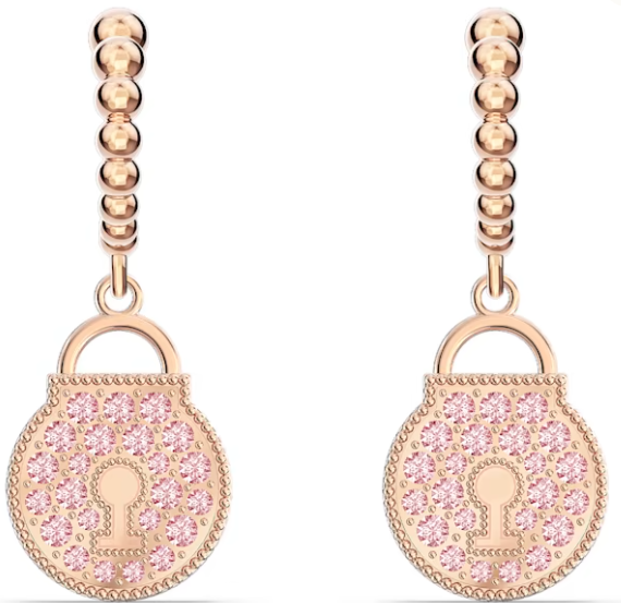 Aretes Swarovski Candado Pavé Rosa Oro Rosa
