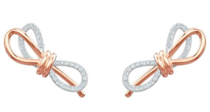 Aretes Swarovski Moño Bicolor Oro Rosa y Plata