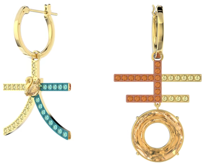 Aretes Swarovski Aros Asimétricos Barra y Cristal Coñac