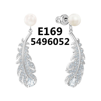 Aretes Swarovski Pluma Pavé Rodio y Perla